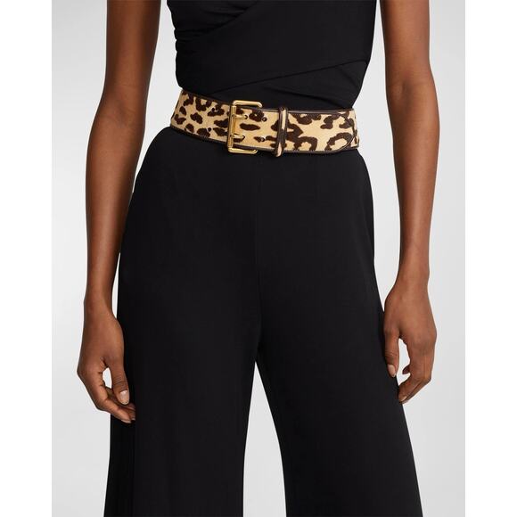 VTG Ralph Lauren Leopard Print Calf hair Leather Elastic Stretch Black Belt M